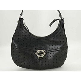 Gucci Hobo Perforated Reins 871859 Black Leather Shoulder Bag