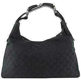 Gucci Black Monogram GG Horsebit Hobo Bag 1G1115