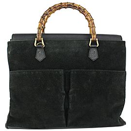 Gucci Large Black Suede Bamboo Tote 2GU1021