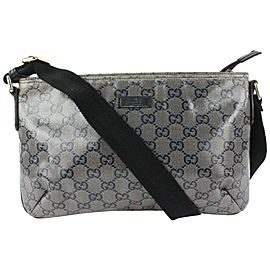 Gucci Grey x Navy Monogram GG Crystal Canvas Crossbody Messenger 927gk38