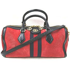 Gucci Red Suede Ophidia Top Handle Boston Duffle Bag with Strap 863134