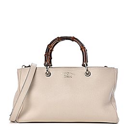 Gucci Pebbled Calfskin Bamboo Shopper with Strap Off-white 860107 White Leather Satchel