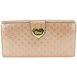 Gucci Rose Pink Patent Guccissima Heart Continental Long Flap Wallet 825gk65