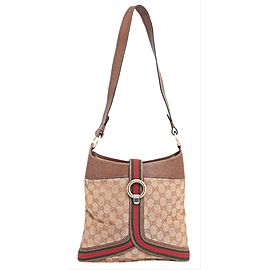 Gucci Bucket Hobo Sherry Monogram Web 228827 Brown Canvas Shoulder Bag