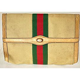 Gucci Sherry Web Envelope 11g65 Beige Canvas Clutch