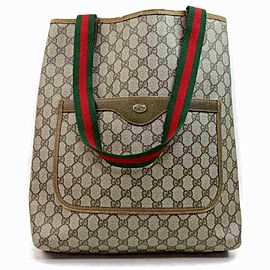 Gucci Shopping Web Handle Large 860012 Brown Gg Supreme Canvas Tote