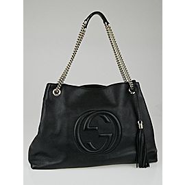 Gucci Soho Chain 6g82 Black Pebbles Leather Tote