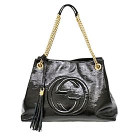 Gucci Soho Chain Tote 869612 Black Patent Leather Shoulder Bag