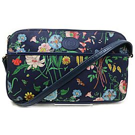 Gucci Soho Disco Floral Monogram Gg Camera 872414 Navy Blue Canvas Cross Body Bag