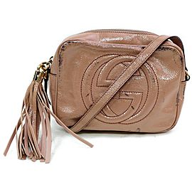 Gucci Soho Disco Fringe Tassel Blush 871926 Rose Patent Gg Canvas Shoulder Bag