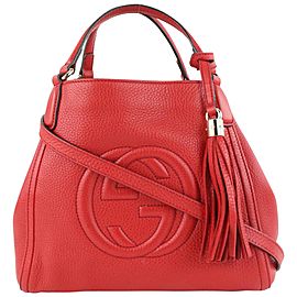 Gucci Fringe Tassel Red Leather Soho Hand Bag Tote 2way Convertible 712gk622