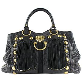 Gucci Suede Fringe Large Babouska Tote 5gz0911 Black Python Skin Leather Shoulder Bag