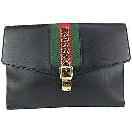 Gucci Black Leather Sylvie Maxi Clutch 93gk5