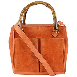 Gucci Orange Suede Bamboo 2way Tote Bag 1118g25