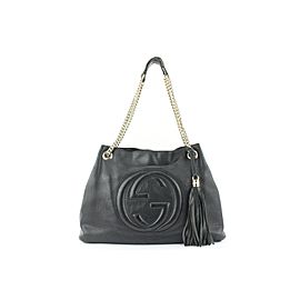 Gucci Fringe Tassel Black Leather Soho Chain Tote Bag 722gks323