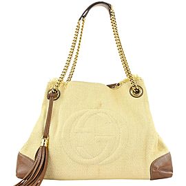 Gucci Beige Fringe Tassel Cream Raffia Soho Chain Tote Bag 2GA1113