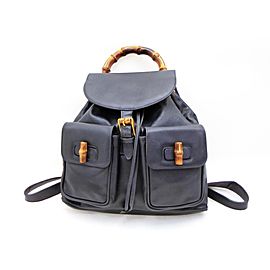 Gucci Bamboo Twin Pocket 234319 Navy Blue Leather Backpack