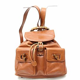 Gucci Twin Pocket Bamboo 869665 Brown Leather Backpack