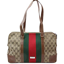 Gucci (Ultra Rare) Sherry Monogram Web Zip Tote 868472 Brown Canvas Shoulder Bag