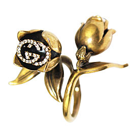 Gucci Gold Metal Flora Flower Crystal GG Pearl Ring