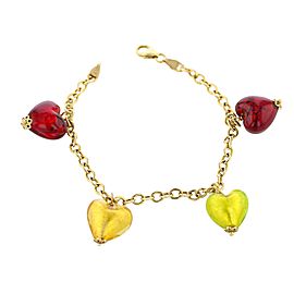 Milros 14k Heart Motif Glass Bead Charm Bracelet