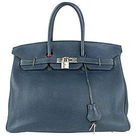 Hermès Rare Palladium Hardware Blue de Malte Togo Leather Birkin 35 1012h43