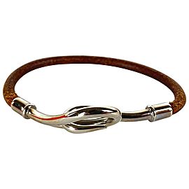 Hermes Jumbo Hook Bracelet Silver Brown scuff Bangle 21herm64