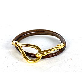 Hermès Jumbo Hook Bracelet Double Wrap Cuff Bangle Brown Gold 6herm64