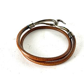 Hermès Jumbo Hook Silver Brown Wrap Double Bracelet Cuff Bangle 20her64