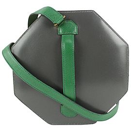 Hermès Charcoal x Brown x Green Tambourine Clutch 2way Crossbody Bag 115h3