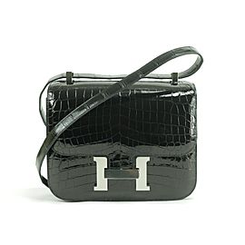 Hermès Constance 2019 24 Shiny Crocodile Niloticus 31hk0124 Black Alligator Cross Body Bag