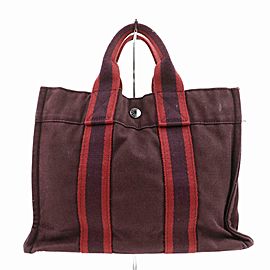 Hermès Fourre Tout Herline Cabas Striped 871717 Bordeaux Canvas Tote