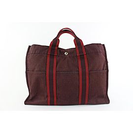 Hermès Fourre Tout Striped 11hz0907 Burgundy Canvas Tote