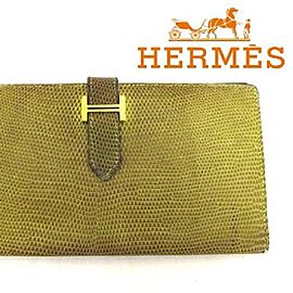 Hermes Lizard Bearn Green Hombre Bifold Classic Wallet 165538