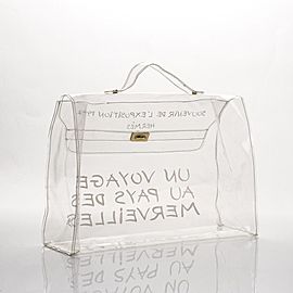 Hermès Kelly 1997 Souvenir A Translucent See Through 3her611 Clear X White Vinyl Tote