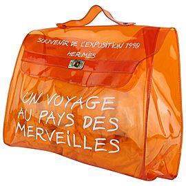 Hermès Kelly L 1998 L'exposition Clear Souvenir 24hz1019 Orange Vinyl Tote