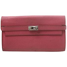 Hermes Pink Chevre Leather Kelly Classic Wallet Flap Clutch 861RL895