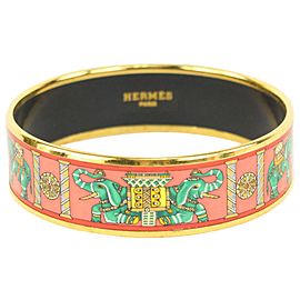 Hermès Pink x Gold Elephant Cloisonne Bangle Bracelet 930h27