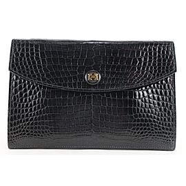 Hermès Black Porosus Crocodile Rio Clutch Pochette Envelope Bag 536her310