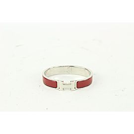 Hermès Dark Red x Silver Clic Clac H Logo Bracelet 929her90