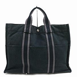 Hermès Tout Herline Cabas Striped Fourre 871714 Navy Blue Canvas Tote