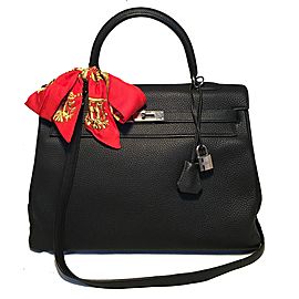 Hermes Black Togo Leather 35 cm Kelly Bag with Strap