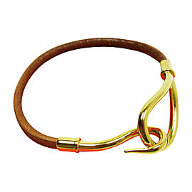 Hermes Gold Tone Metal Brown Leather Bracelet