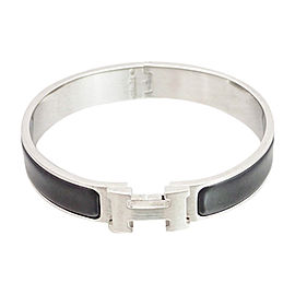 Hermes Silver Tone Metal Black Enamel Bracelet