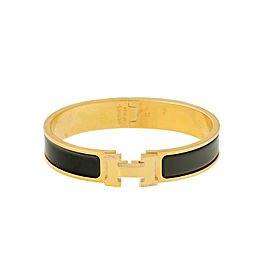 Hermes Gold Tone Black Enamel Clic-Clac H Bangle Bracelet