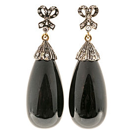 18K Rose Gold and Silver 58.00ct Black Onyx and Diamond Dangle Earrings