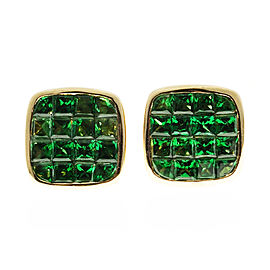 18K Yellow Gold with Green Square Tsavorite Garnet Earrings