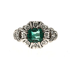 Platinum 0.90ct Emerald & 0.10ct Diamond Ring Size 4