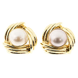 14K Yellow Gold with Mobe Pearl Swirl Clip Post Earrings