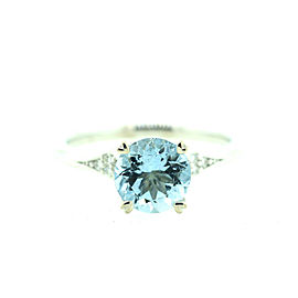 14k White Gold Round Aquamarine Ring